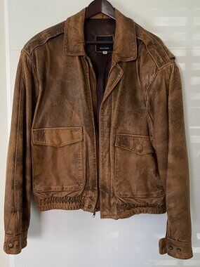 Vintage Mark Shale Distressed Leather Bomber Jacket XL Aviator Flight Coat